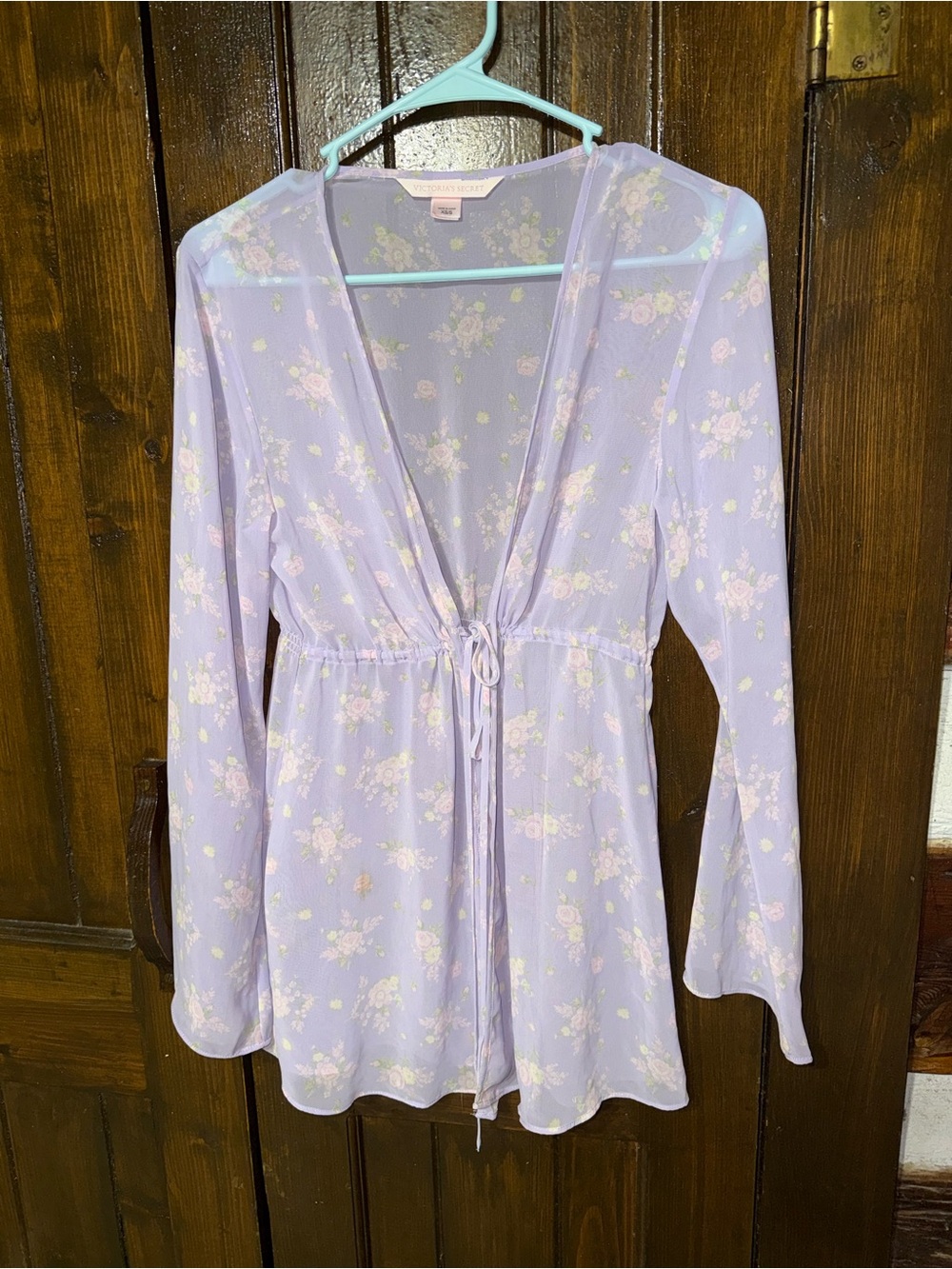 Y2k vintage Victoria's Secret Pastel Purple Sheer Floral Tie Kimono nightie XS S